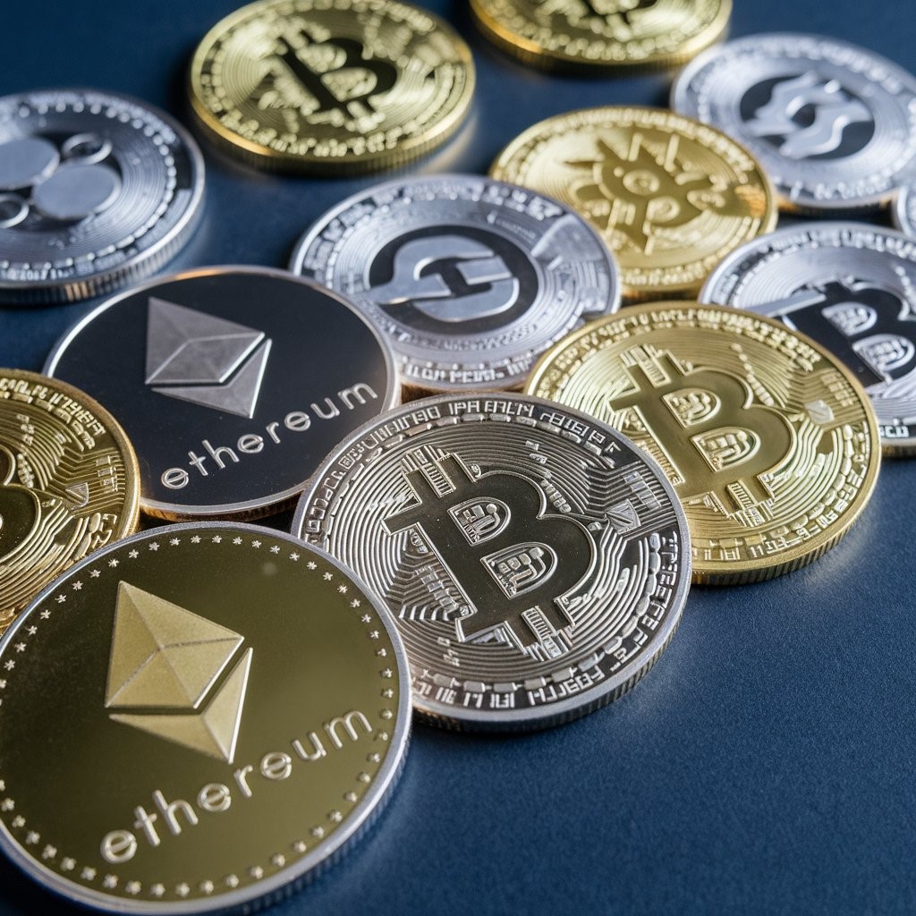 Pièces de cryptomonnaies variées